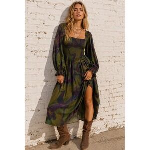 Anthropologie Conditions Apply Riyana Lurex Maxi Dress Purple Green Smocked XS